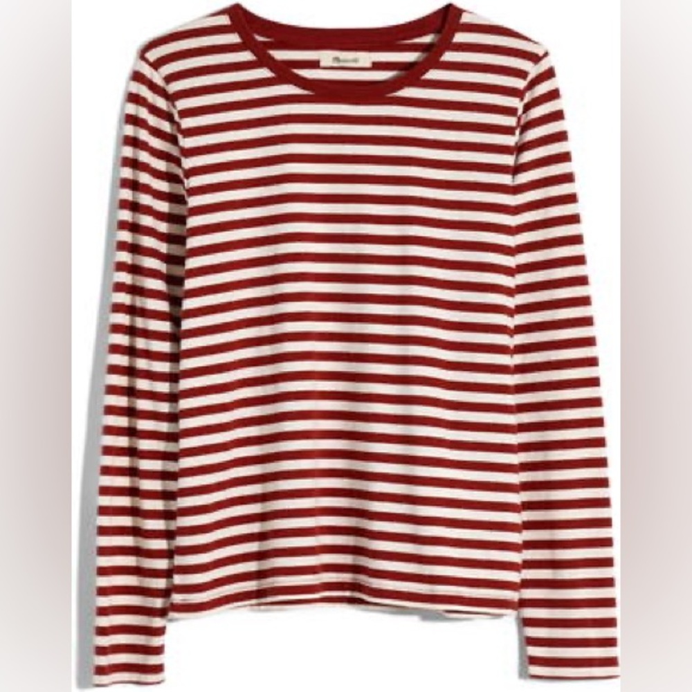 Madewell Burgandy and White Striped Long Sleeve TShirt